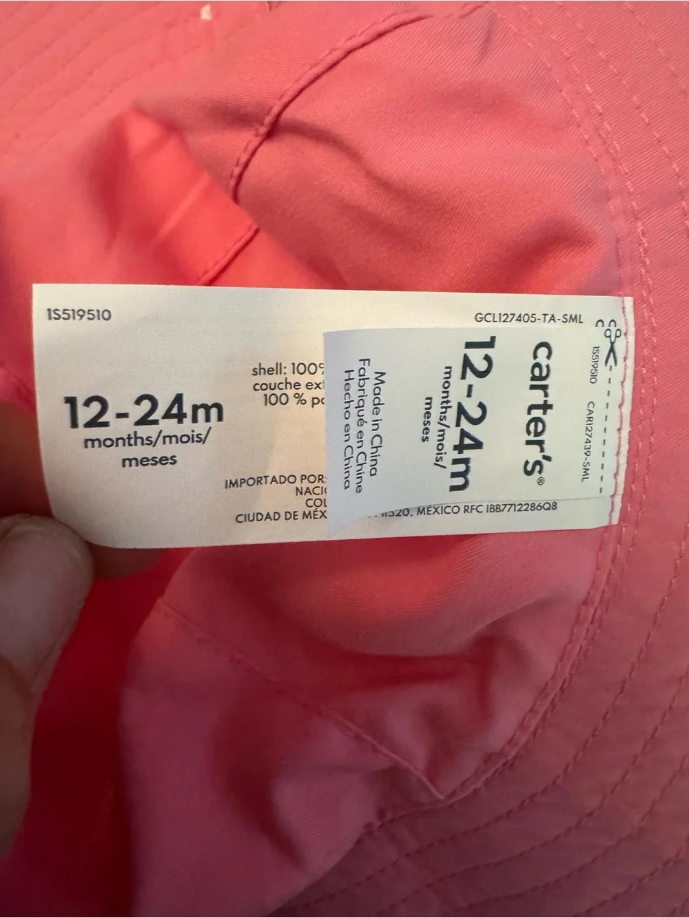 NWT Carter’s Reversible Sun Hat, size 12-24 months, white & pink